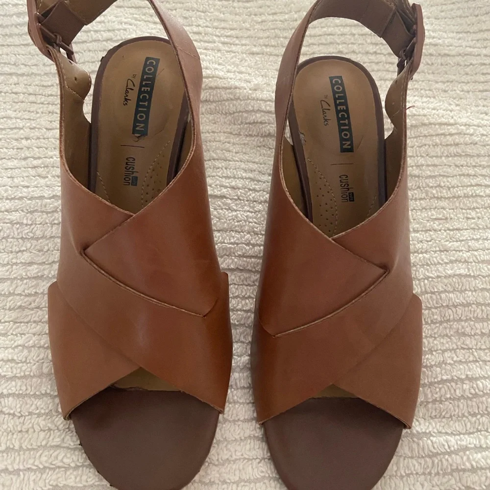Clarks Janie Brown Block Heel Sandals - Picture 2 of 6